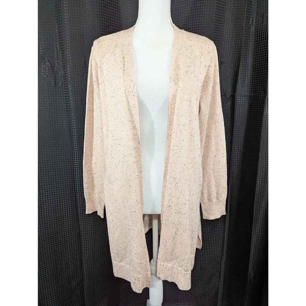 VERVE AMI! SHELL/CORAL PINK & BLACK MARLED LIGHTWEIGHT DUSTER SWEATER! SZ L - Picture 2 of 9
